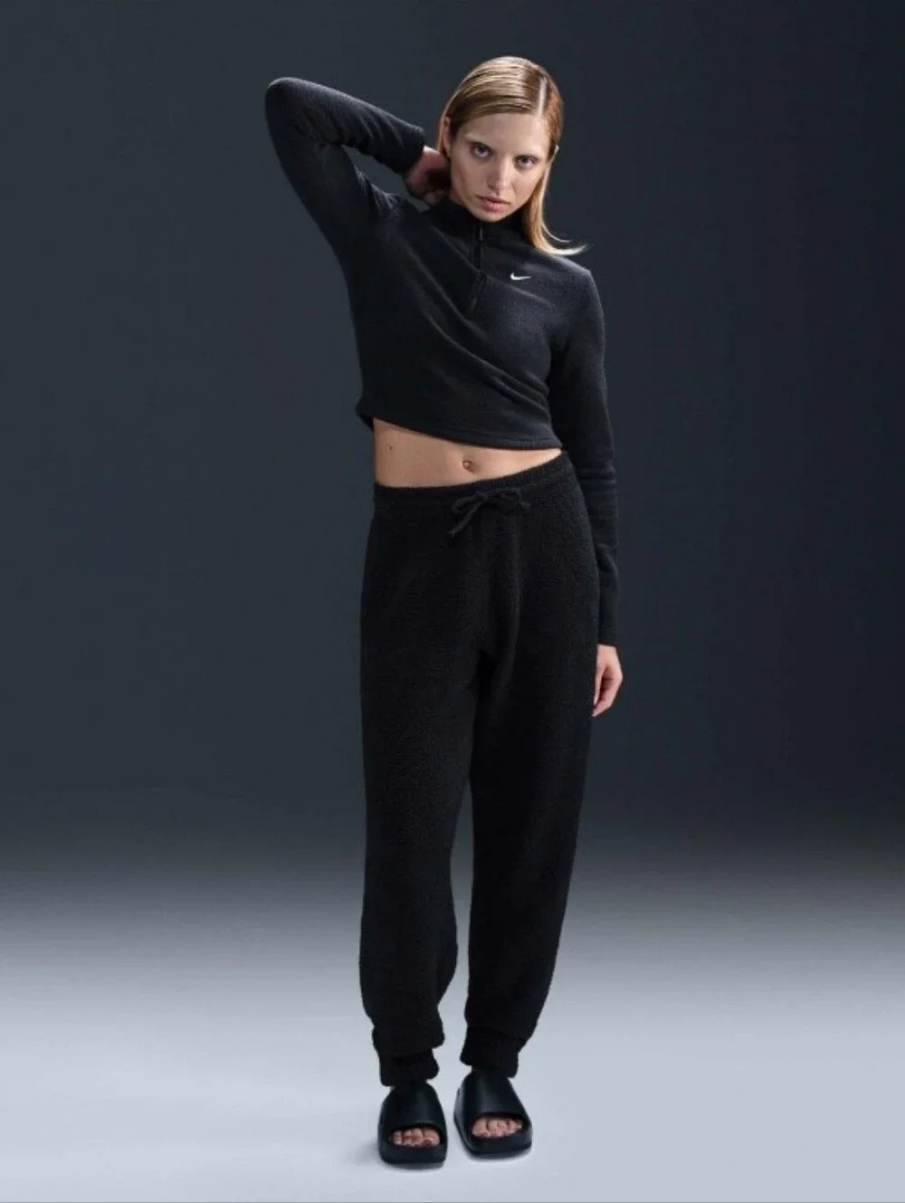 Nike Phoenix Black Pants Boucle High-Waisted Oversized Sweats Size Small Sporty - Picture 8 of 11